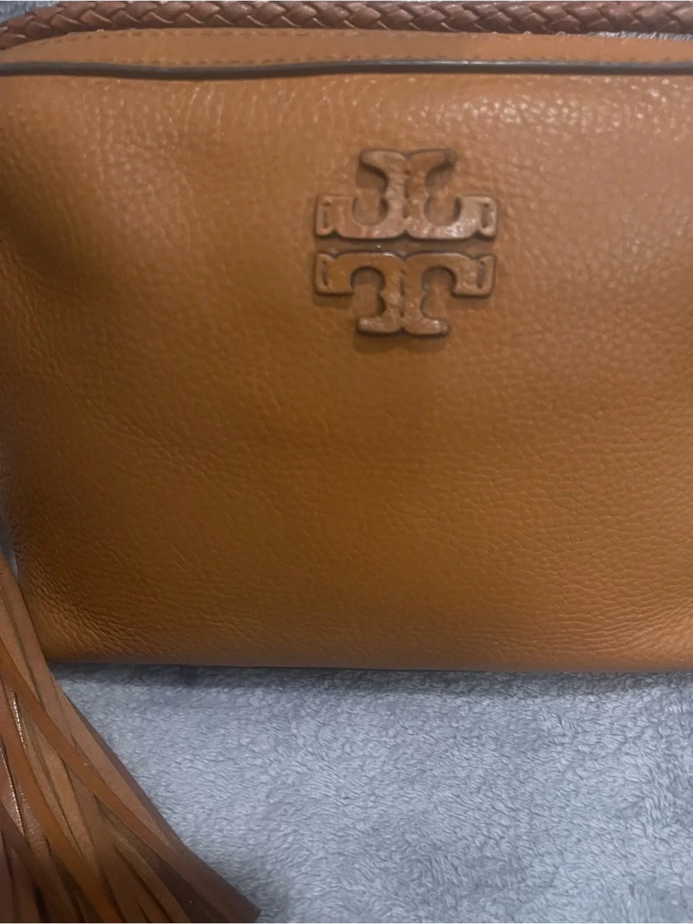 Tory Burch Tan Pebbled Leather Crossbody with Tassel